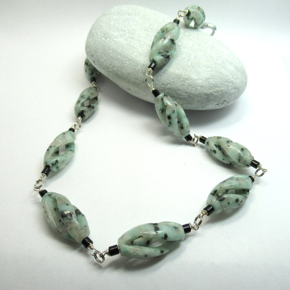 Carved open Jasper bead necklace